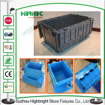 Nestable Plastic Box Storage Container with Attached Lid